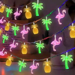 lot 2966 image: Summer Tropical Beach Hawaiian String Lights - 30 LED 16Ft Battery Operated Tropical Flamingo Pineapple Palm Tree Lights for Luau Pool Decor, Hawaii Theme Summer Outdoor Indoor Party Decorations