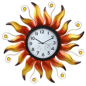 lot 2983 image: HOBYLUBY Large Outdoor Clock with Thermometer & Humidity - Silent Non-Ticking Sun Outdoor Wall Clock for Patio, Garden, Kitchen, Living Room(Yellow)