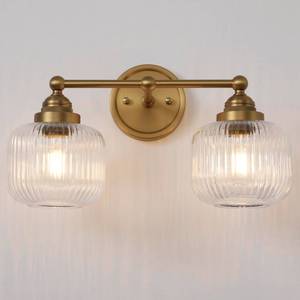 lot 2988 image: SongCiLT Vintage 2-Lights Clear Ribbed Glass Wall Sconce Lighting Brass Finished, Double Head Bathroom Vanity Light Fixture for Bedroom Living Room Dining Room Hallway