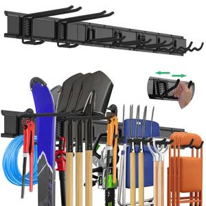 lot 4005 image: Evalote 48 Garage Tool Organizer Wall Mount - Heavy Duty 520lbs Metal Storage Rack, Easy Install Adjustable Hooks for Garden Tools Brooms