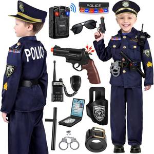 lot 4011 image: Tepsmigo Kids Police Officer Costume with Uniform, Recorder, Shoulder Lights - Halloween Role Play Kit for Boys & Girls Large