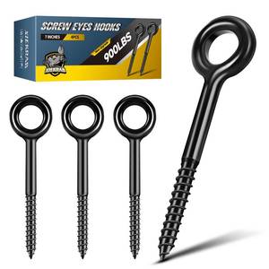 lot 4017 image: 7 inch Eye Bolts - 4 Pcs Eyes Hooks Screw Heavy Duty 900 lbs Breaking Strength Black Rust-Resistant, Self Tapping Eyelet Screw for Wood Securing, Hammock Stand, Indoor & Outdoor Use