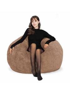 lot 4018 image: HDMLDP Bean Bag Chair Cover for Adults Kids Comfy Fluffy Oversized Round Beanbag Chair Lazy Sofa Cover for Reading Chair Floor Chair, 3.5FT, Khaki