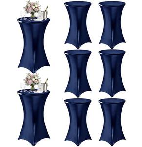 lot 4022 image: Cocktail High Top Table Covers - 32x43 Inch Fitted Spandex Round Cocktail Tablecloth for Bar Height Standing Table Cloths Reusable, for Party Wedding Banquet Event Decorations, Shiny Navy, 8 Pack
