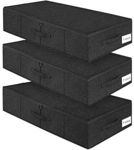 lot 4023 image: Under Bed Storage Container, 3 Pack Underbed Storage Bags With Lid, Foldable Sturdy Clothes Storage Organizer W 3 Handles, Ultra Thick Fabric Blanket Shoe Storage Box, 30x15x6.7inch, Black, 50L
