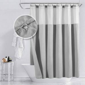 lot 4024 image: Barossa Design Hotel Style Cotton Shower Curtain with Snap-in Fabric Liner, 78 Long, Mesh Window Top, Honeycomb Waffle Weave Cotton Blend Fabric, Washable, Lake Wanaka Gray, 71x78 Inches