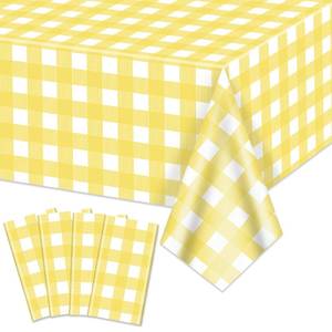 lot 4081 image: Hegbolke 4 Pack Light Yellow Gingham Tablecloths, Yellow and White Checkered Tablecloths 86.6 x 51.2 Inches Rectangular Waterproof Picnic Table Covers for Birthday Party Holiday Outdoor Supplies