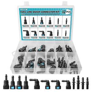 lot 4086 image: 32PCS Fuel Line Quick Connect Assortment Kit, 12 Sizes Fuel Line Repair Kit, Straight Elbow Pipe Connector Fittings SAE 9.89mm & 9.49mm & 7.89mm