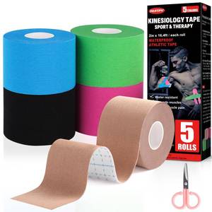 lot 4087 image: 5 Rolls Kinesiology Tape, 5 Colors 2 inch x 16.4 Feet Waterproof Athletic Tape, Uncut Kinetic Tape, Elastic Muscle Tape, Sports Tape, Knee Tape for Exercise and Daily Use