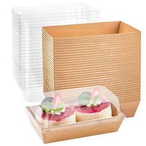 lot 4089 image: Ocmoiy Paper Charcuterie Boxes with Clear Lids, 50 Pack Disposable Sandwich Containers, Small Kraft Bakery Treat Boxes for 2 Cupcakes, Muffins, Hot Cocoa Bombs, Strawberries, To Go Desserts Boxes