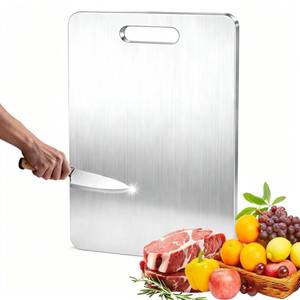lot 4101 image: 304 Stainless Steel Cutting Board for Kitchen, Double Sided Chopping Board with Handle for Meat, Vegetable, Fruit & Bread, Easy-Clean Silver Medium (13.4x9)