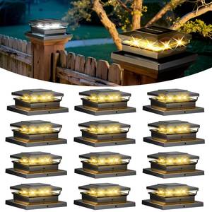 lot 4104 image: Solar Post Cap Lights 12 Pack, Fence Post Solar Lights, Warm WhiteCool White Lighting, Black Waterproof Outdoor Post Lights for Garden Patio Porch, 4x4, 5x5 or 6x6 VinylWooden Posts