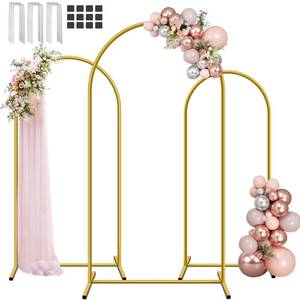 lot 4106 image: Hemmotop Metal Arch Backdrop Stand Set of 3, 6ft, 6.6ft, 7.2ft Wedding Arch Frame for Backdrop, Balloons, Flowers, Garden D�cor, Gold Arched Stand for Birthday, Baby Shower, Graduation Party, 3 Pieces