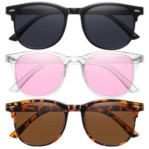 lot 4127 image: CHAOSELF 3 Pack Round Sunglasses for Women Men, Retro 90s Vintage Style, UV400 Eye Protection, Lightweight Fashion Glasses for Driving, Travel, Daily Wear