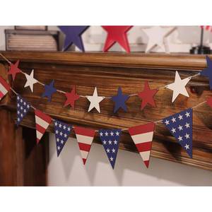 lot 4133 image: 4th of July Garland Decorations, 2Pcs Stars Red and Blue Triangle Rustic Fourth of July Patriotic Garland, Vintage Farmhouse Independence Day Banner for Veterans Memorial Day Mantel Wall Home Indoor