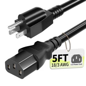 lot 4142 image: Power Cord 5ft(1.5m), 10 Amps 125 Volts 18AWG, 3 Prong AC Power Cord Cable for Electronics, TV, Computer, Printer, Radio, Monitor, Samsung, Dell, Vizio, LG, Asus, Laptop and More-ETL Listed
