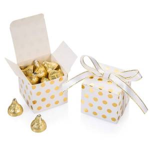 lot 4163 image: AWELL White Gift Candy Box Bulk with Gold Dots 2x2x2 inches with Ribbon Party Favor Box, Gold Dots, Pack of 50