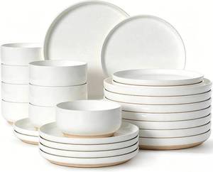 lot 8035 image: $90 Plates and Bowls Sets, 19-Piece Porcelain Dinnerware, Cream White