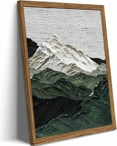 lot 8042 image: Framed 3D Textured Mountain Wall Art, Green Snow Landscape 16x24
