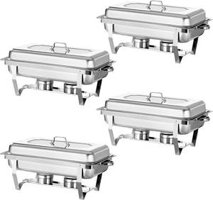 lot 8053 image: $110 Chafing Dish 4-Pack Buffet Set, 8QT Stainless Chafer & Water Pan