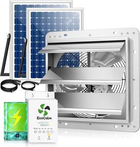 lot 8055 image: $260 12 Solar Exhaust Fan for Greenhouse with Battery, 2x30W Panels