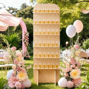 lot 8058 image: $170 5.9 ft 6-Tier Champagne Wall Holder, Wood Display for 36 Flutes