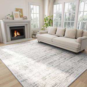 lot 8059 image: $72 8x10 Area Rug, Washable, Anti-Skid, Abstract Modern, WhiteGray