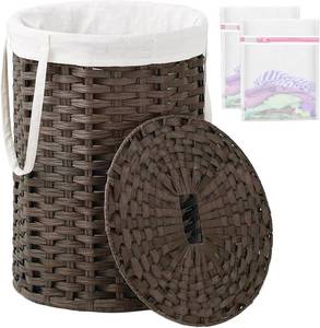 lot 8081 image: $60 SETVSON Laundry Hamper with Lid, 19 Gal Round Wicker Basket