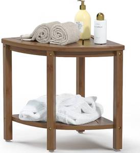 lot 8086 image: $51 Bamfan Bamboo Corner Shower Bench Waterproof Stool with Storage