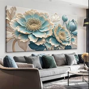 lot 8090 image: $135 QSQ Large Canvas Wall Art Prints Blue White Flowers 29x58