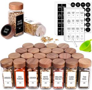 lot 8092 image: Churboro 24 Spice Jars with Labels, Glass Jars & Shaker Lids 4 oz