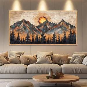 lot 8093 image: $80 ZUITINGHUA Wood Framed Wall Art - Mountain Landscape Canvas 20x40