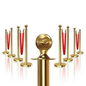 lot 8104 image: $156 8Pcs Gold Stanchions with 4x 5ft Red Velvet Rope Set