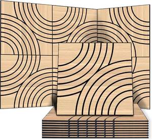 lot 8105 image: $130 Woven Sound Acoustic Wall Panels, Oak, 8 Pack, 23.6x23.6 in