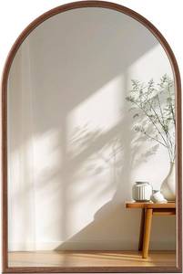lot 8109 image: $90 24x36 Arch Wall Mirror, Walnut Wood-Grain Frame, Tempered Glass
