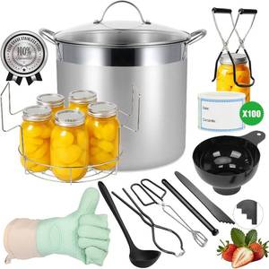 lot 8114 image: $69 Stainless Steel Canning Pot with Rack & Lid, Black