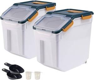 lot 8119 image: $60 2-Pack 25lb Rice Container with Wheels, Flour & Grain Bin (Blue)