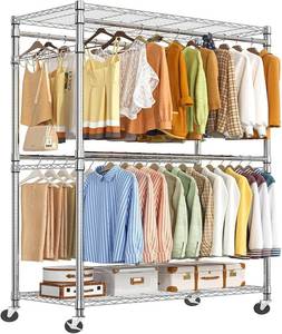 lot 8138 image: $90 Simple Trending Heavy Duty Clothes Rack Wheels, 4 Rods, Chrome