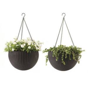 lot 8154 image: 13.8 in. Dia Anthracite Round Resin Rattan Planter (2-Pack)