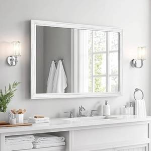 lot 8207 image: $93 Wood Framed Wall Mirror 24x36, Anti-desilvering Tempered Glass