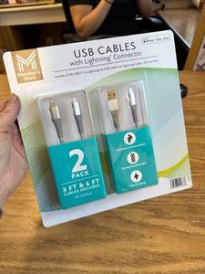 lot 8214 image: Members Mark USB cables with lightning connector. 2 pk. 1-3 foot USB-C to l
