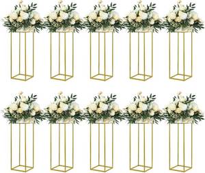 lot 8217 image: $140 YALLOVE 10-Pack 23.75in Gold Flower Stand Metal Vase Centerpiece