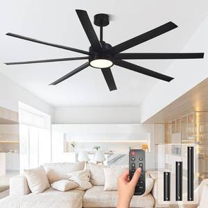 lot 8221 image: $126 72-Inch Ceiling Fan with Light, Remote, DC Motor, 8-Blade, Black