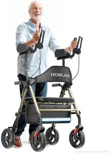 lot 8227 image: $190 Upright Rollator Walker, Arm & Seat, 8 Inch Wheels, Black
