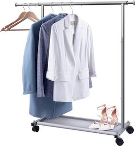 lot 8265 image: MISSLO Short Clothing Rack with Wheels, Bottom Shelves, Heavy Duty