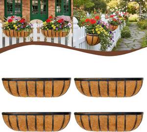 lot 8273 image: $88 4 Pcs 36 Railing Planters Box Deck Planters with Coco Liner