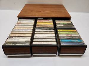 lot 10 image: 3-Drawer Cassette Tape Storage Cabinet with Approx 30 Cassettes Pink Floyd Robin Trower Tom Petty
