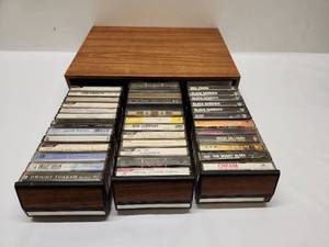 lot 7 image: 3-Drawer Cassette Storage Cabinet with 30 Cassette Tapes