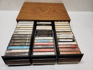 lot 8 image: 3-Drawer Cassette Storage Box with Multiple Cassette Tapes