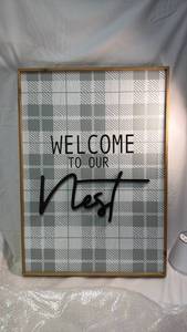 lot 10 image: Welcome to Our Nest Framed Wall Art Print with Plaid Pattern